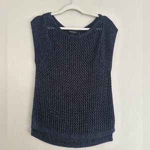 White House Black Market Open Weave Short Sleeve Sweater Navy blue Size M